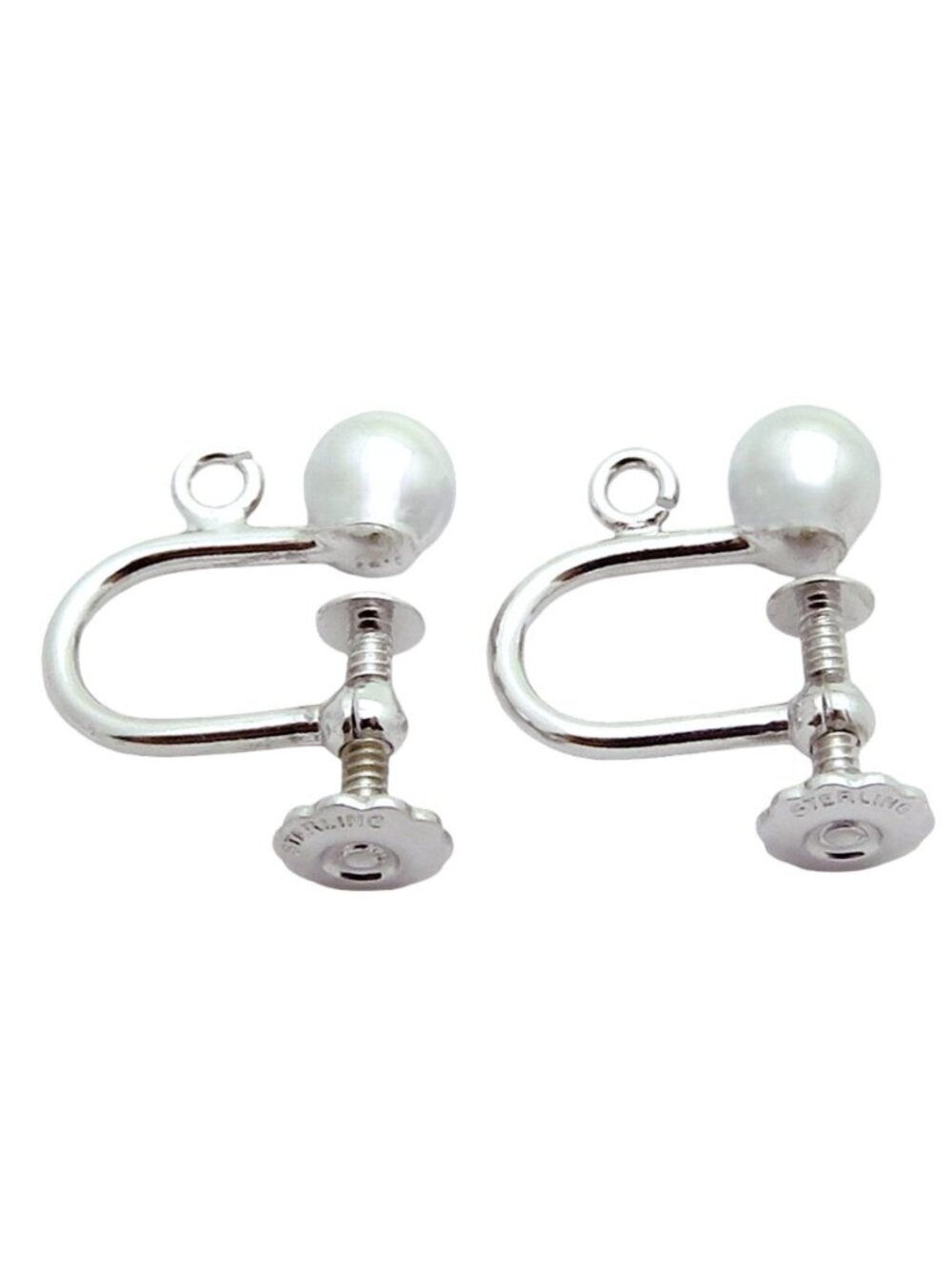 Vintage Sterling Silver 5mm. Ball Stud Screw Back Clip On Earrings 1960s NEW!